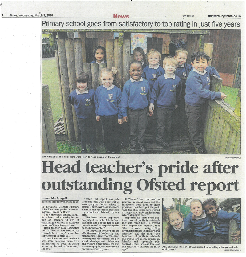 Newspaper Article - 'Outstanding' Ofsted Result